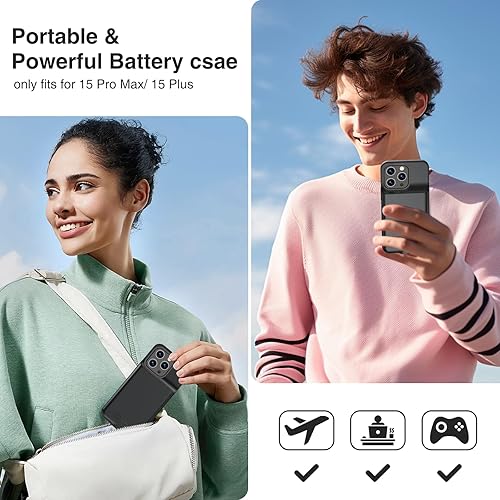 Miniatura 7 de GIN FOXI Funda de batería para iPhone 15 Pro Max15 Plus, 15 W de carga rápida real de 8000 mAh, funda de carga de batería ultradelgada, funda de