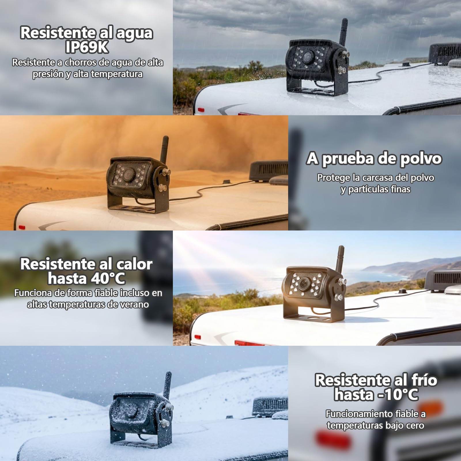 Cámara de Marcha Atrás con 7 Pulgadas 1080P Monitor, IP69 Impermeable 14 IR Visión Nocturna Camara Trasera Coche Inalámbrica, para Camper, Camión, RV(VE-7C)