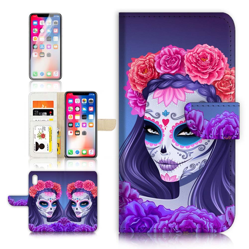 Pinky Beauty Australia(for iPhone XR) Flip Wallet Case Cover & Screen Protector Bundle - A20256 Sugar Skull