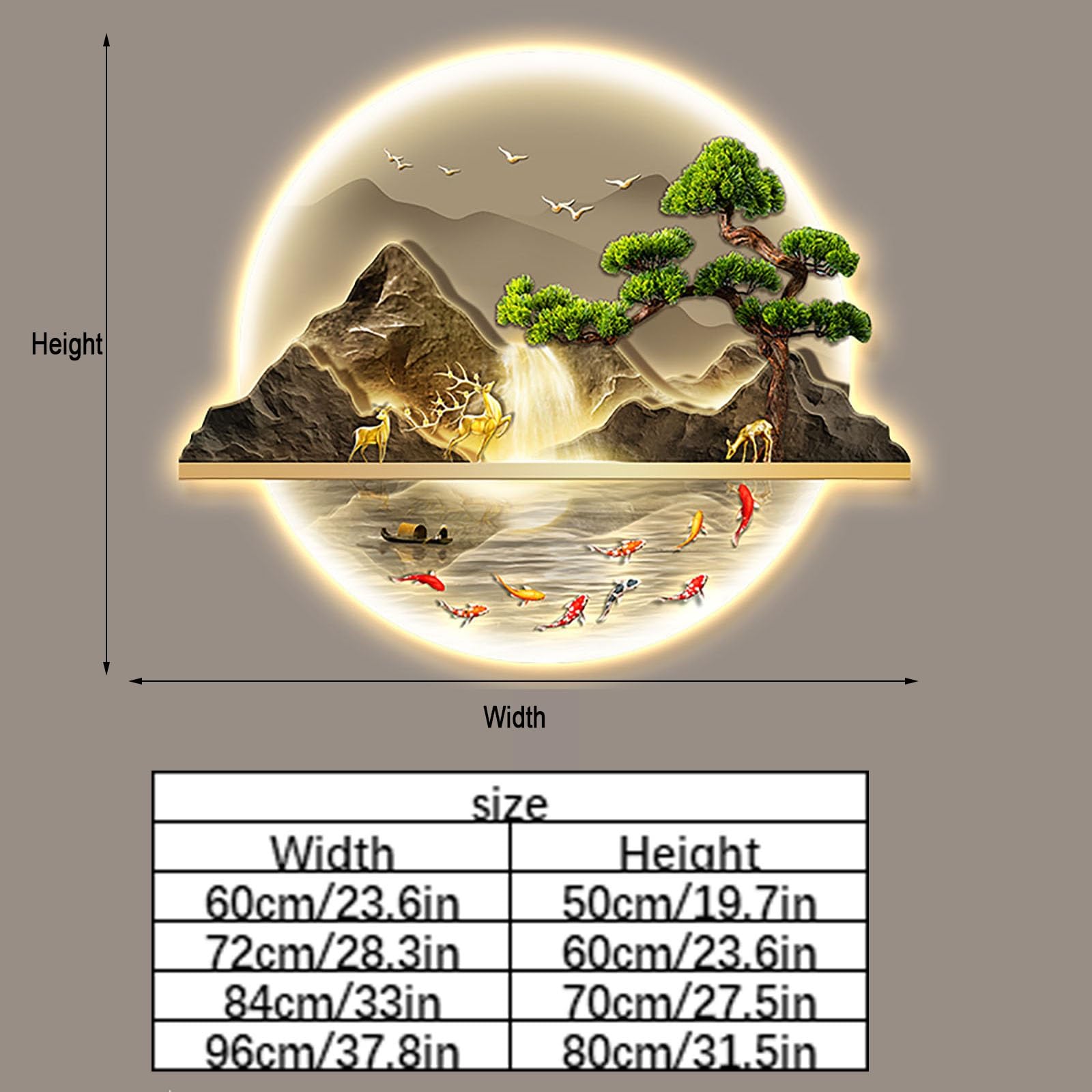 Cuadro decorativo moderno para el hogar con luz LED, arte de pared de porcelana de cristal con plantas verdes artificiales, cuadro colgante de pared decorativo para el hogar(M,72*60cm/28.3*23.6in)