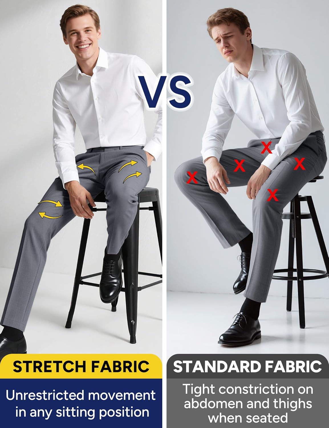 Men's Stretch Dress Pants with Expandable-Waist 3 Fits: Slim Fit/Classic Straight/Big & Tall - Image 3