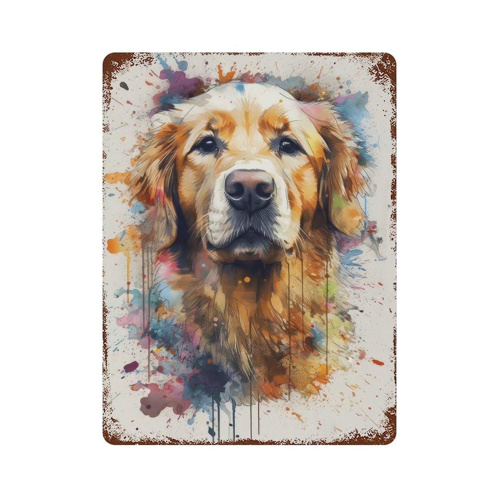 Golden Retriever Watercolor Rusty Metal Tin Sign 15.7"x11.8", Ideal for Patio, Garden Room And Bar Decor