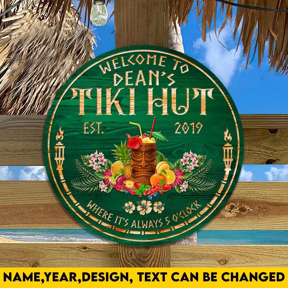 V VIBEPY-All Over Printed Tiki Bar Wooden Sign 8",12",14",18", Tiki Bar, Lake House Sign,Beach House Outdoor Sign,Tiki Bar Sign, Custom Shape Wood Sign,Yard Sign- Summer Sign, Housewarming Gift (WCS-ENNG-35016001)