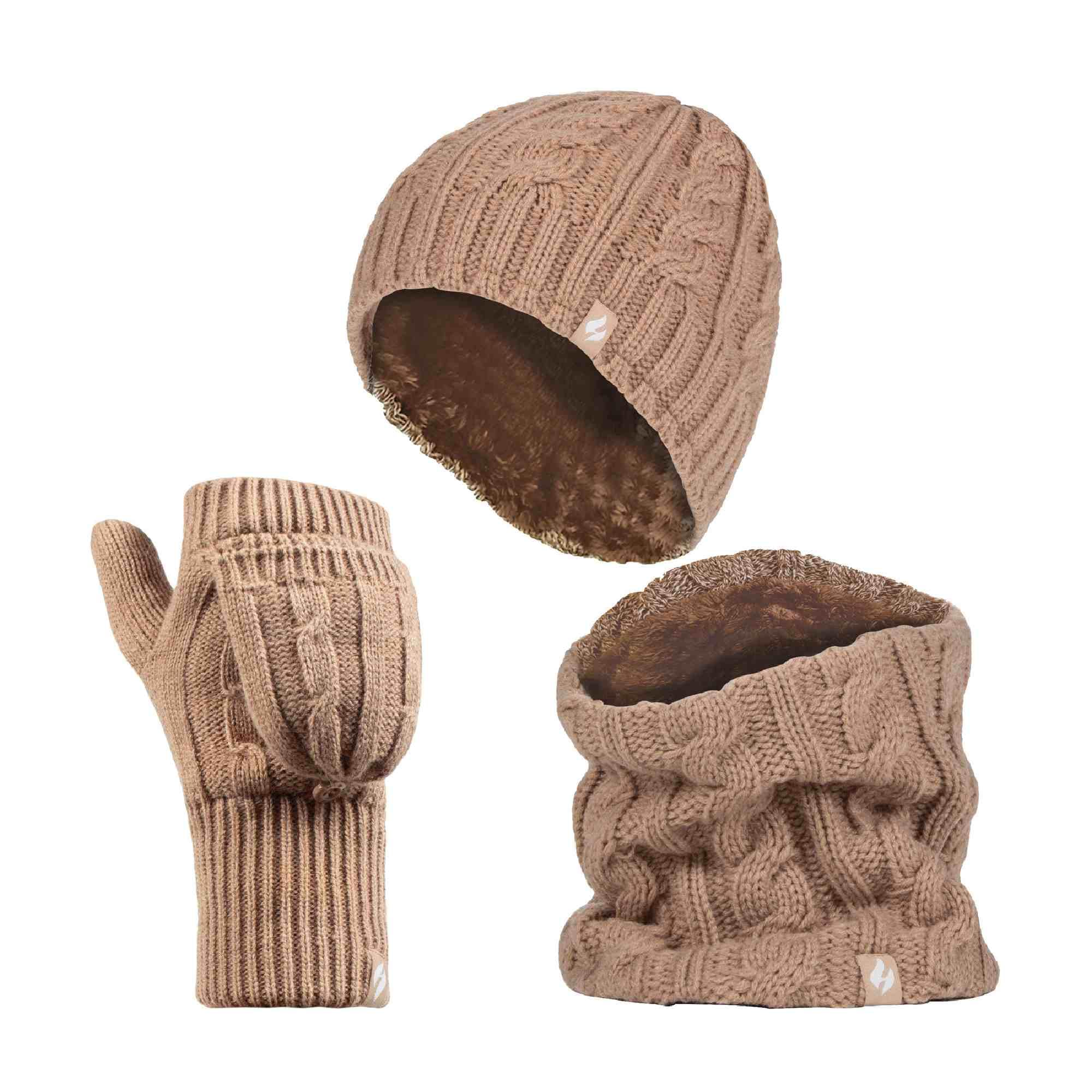 Ladies Hat, Neck Warmer Gloves Winter Set - One Size