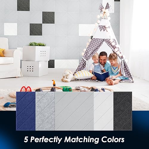 Miniatura 5 de Paquete de 12 paneles acústicos cuadrados autoadhesivos, paneles de pared insonorizados de 12 x 12 x 0.4 pulgadas, absorbentes de sonido, paneles de