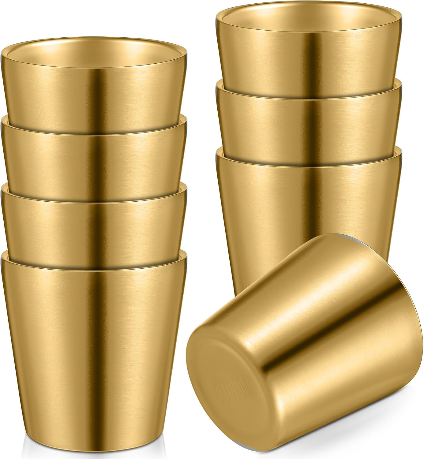 Mimorou 8 Pack Stainless Steel Insulated Cup 5.9 oz Metal Tumbler Double Wall Vacuum Water Glasses Camping Reusable Mugs BBQ Home Office Party Coffee(Gold)