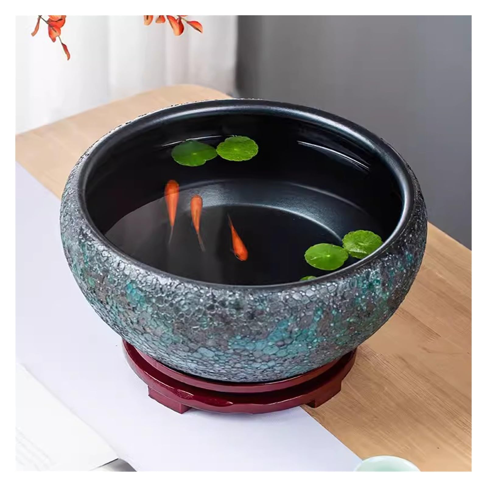 Tanque Peces Acuario Tanque de cerámica for Sala Estar, Tanque Peces, contenedor hidropónico, Tortuga, Cuenco Lirio Agua, Maceta Flor Loto, for Interiores | 24cm