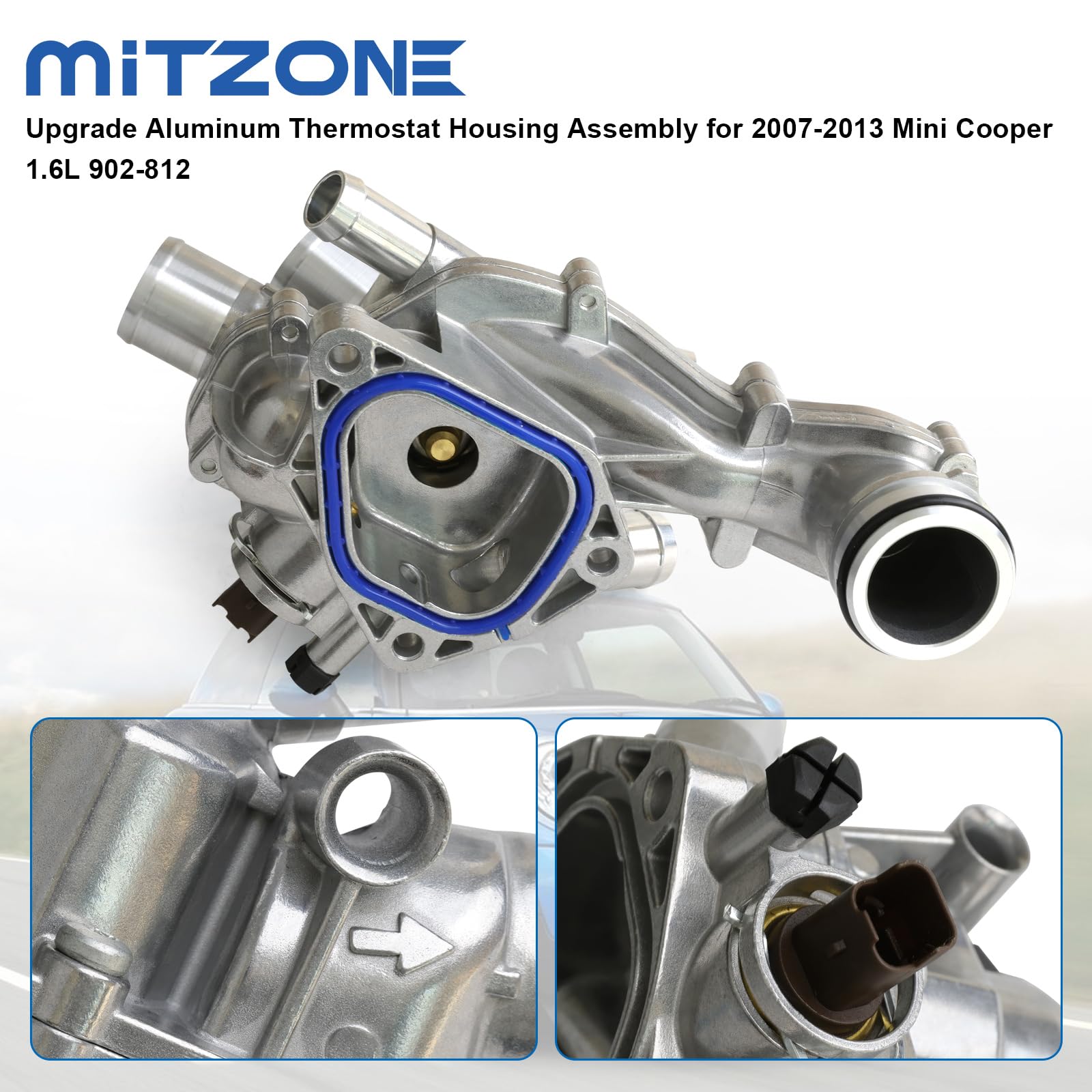 MITZONE Upgrade Aluminum Thermostat Housing compatible with 2007-2013 Mini Cooper Cooper S Countryman1.6L Replace 11537534521