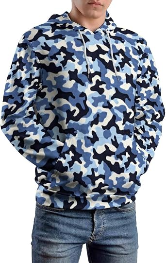 Mens Cool Camo Print Pullover Hoodies Camouflage Long Sleeve Lightweight Casual Hoodie Sweatshirts