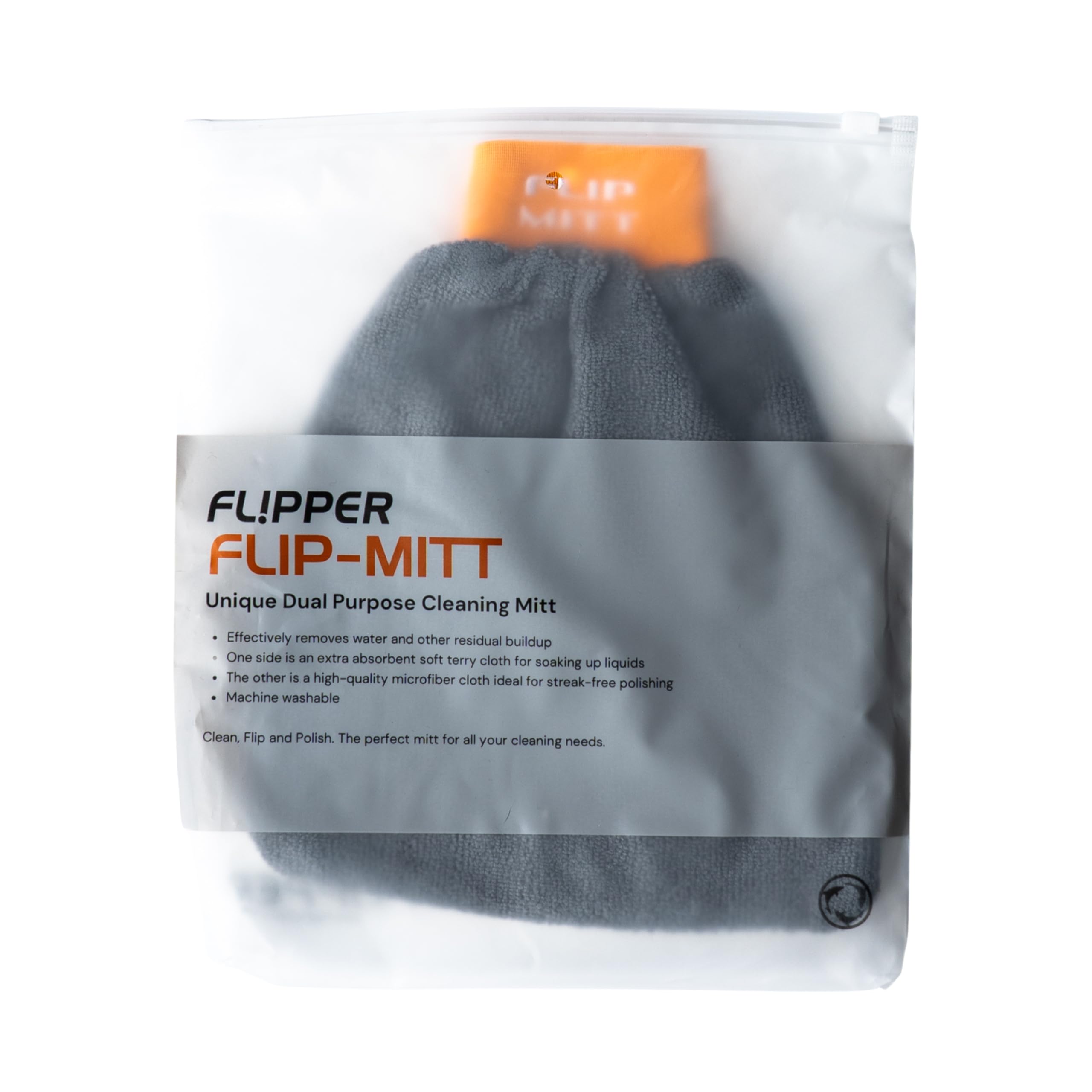Flipper FLIP-MITT Microfiber Cleaning Mitt, Dual-Sided Terry + Microfiber Dusting Glove for House Cleaning, Glass Polishing, Spills, Kitchens, Bathrooms, Furniture, Cars & Aquariums