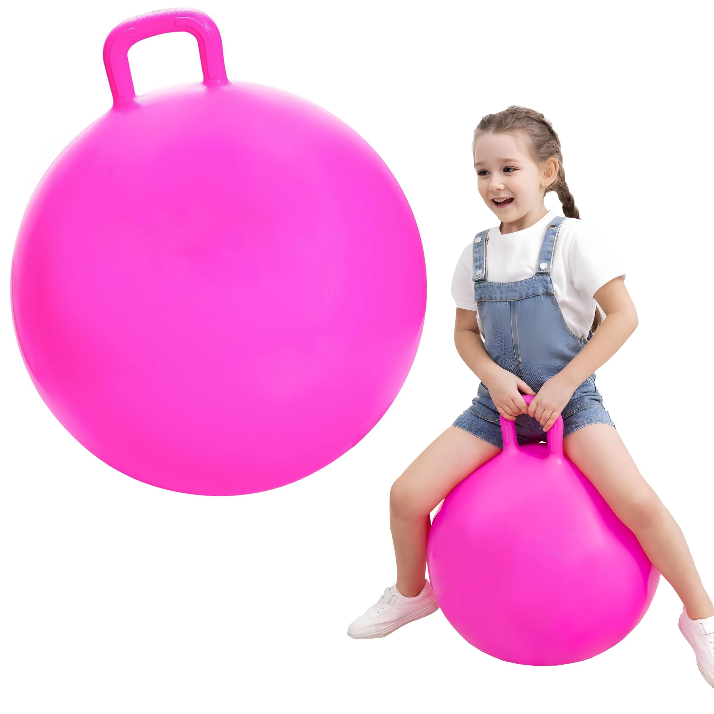 Toyshine 65cm Hopper Ball for Kids Ages 6+ Inflatable Hopping Balls Jumping Therapy Ball Toys Sit and Bounce Ball with Handle - Pink-image-11