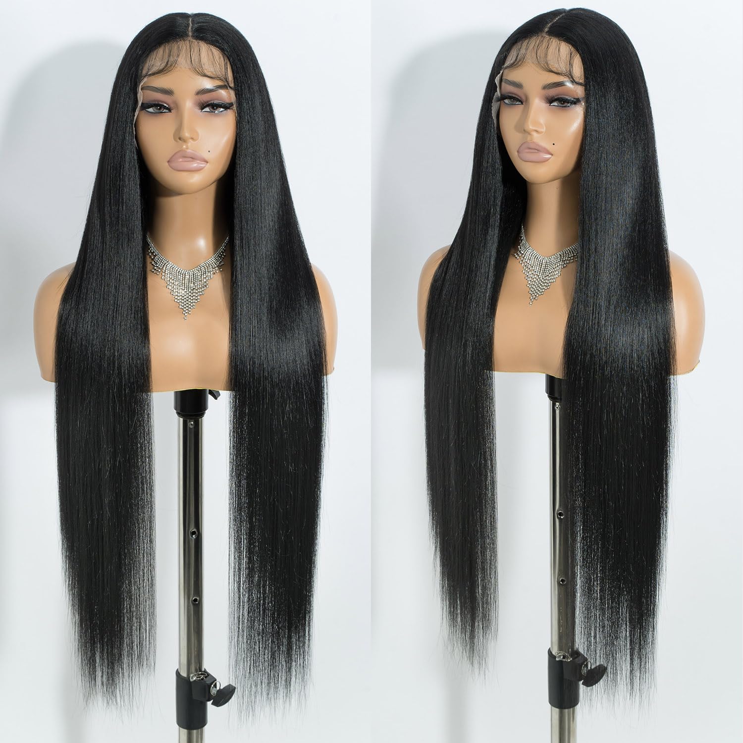 Joedir 38 Inch Super Long Light Yaki Straight Lace Part Wig with Baby Hair Synthetic Hair Lace Part Wigs for Women Heat-Resistant Glueless Black Wig for Daily Use