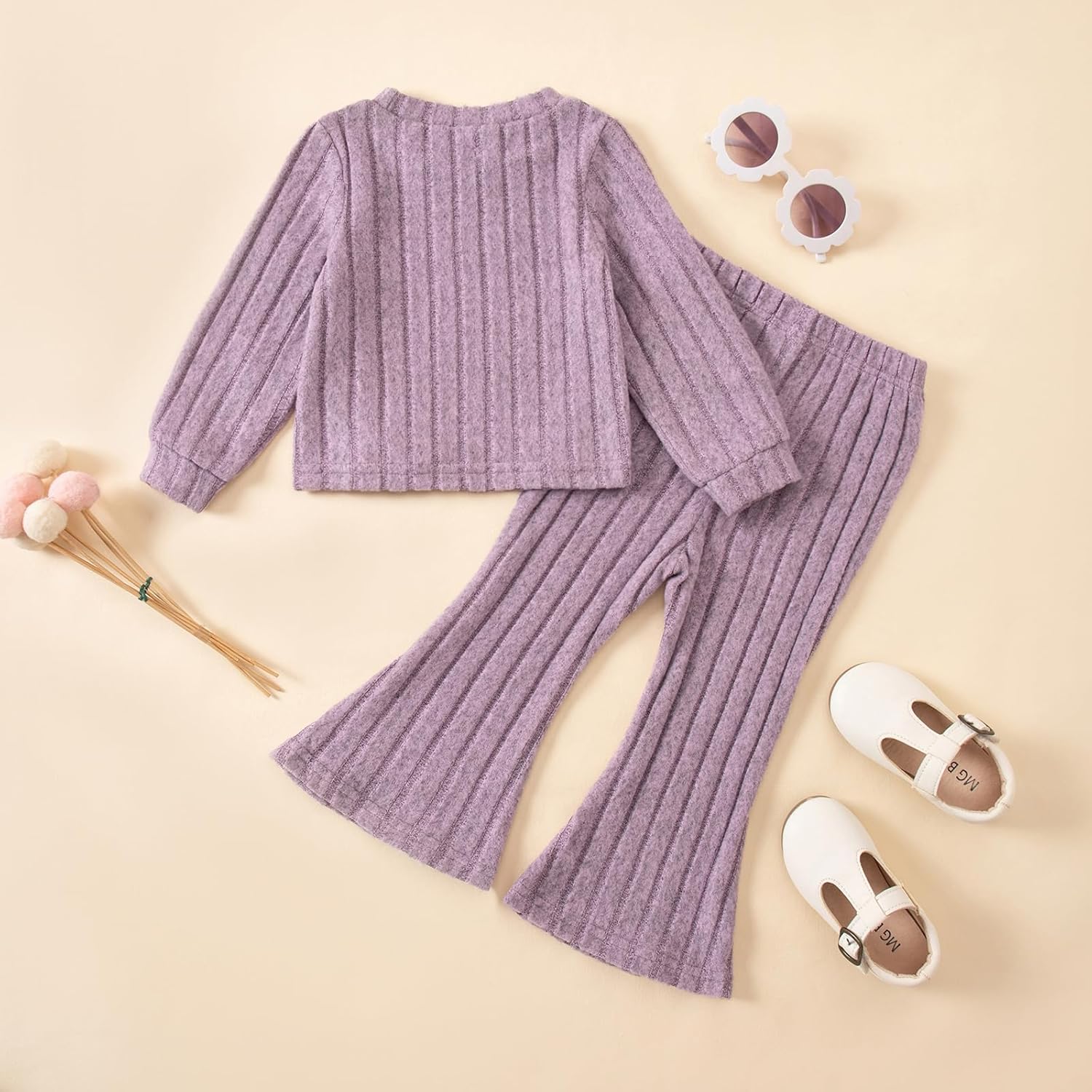 Toddler Baby Girl Outfits Soft Comfy Sweatshirt and Bell Bottom Pants Fall Winter Clothes Set for Girls - Image 3