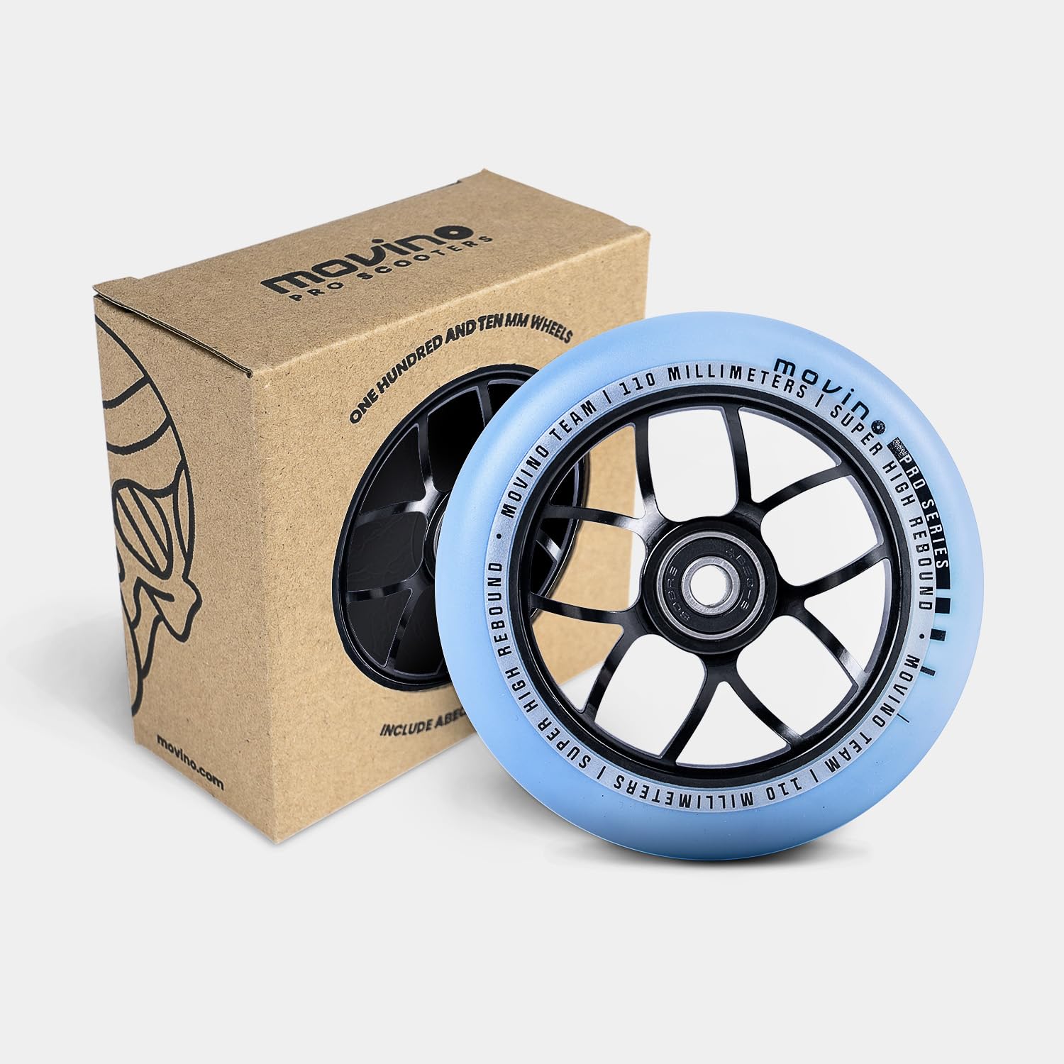 Movino Koła do hulajnogi wyczynowej Koła zapasowe 2 sztuki 110 mm Aluminium Poliuretan Wysokie odbicie 100 kg Obciążenie Team Pro Spoked 2 Blue