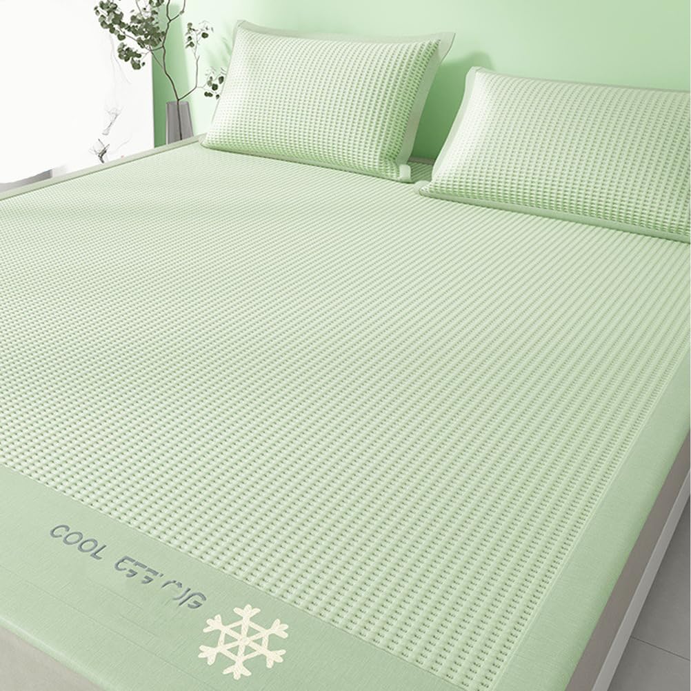 Sleeping Mat Fast Cooling Mattress Topper Pad, Cooling Mattress Pad for Hot Sleeper, Summer Fold Non-Slip Available Bed Floor Sheet Set for Home School Dorm/1 x Mat & 2x Pillowcases,Blue,1.5*2cm