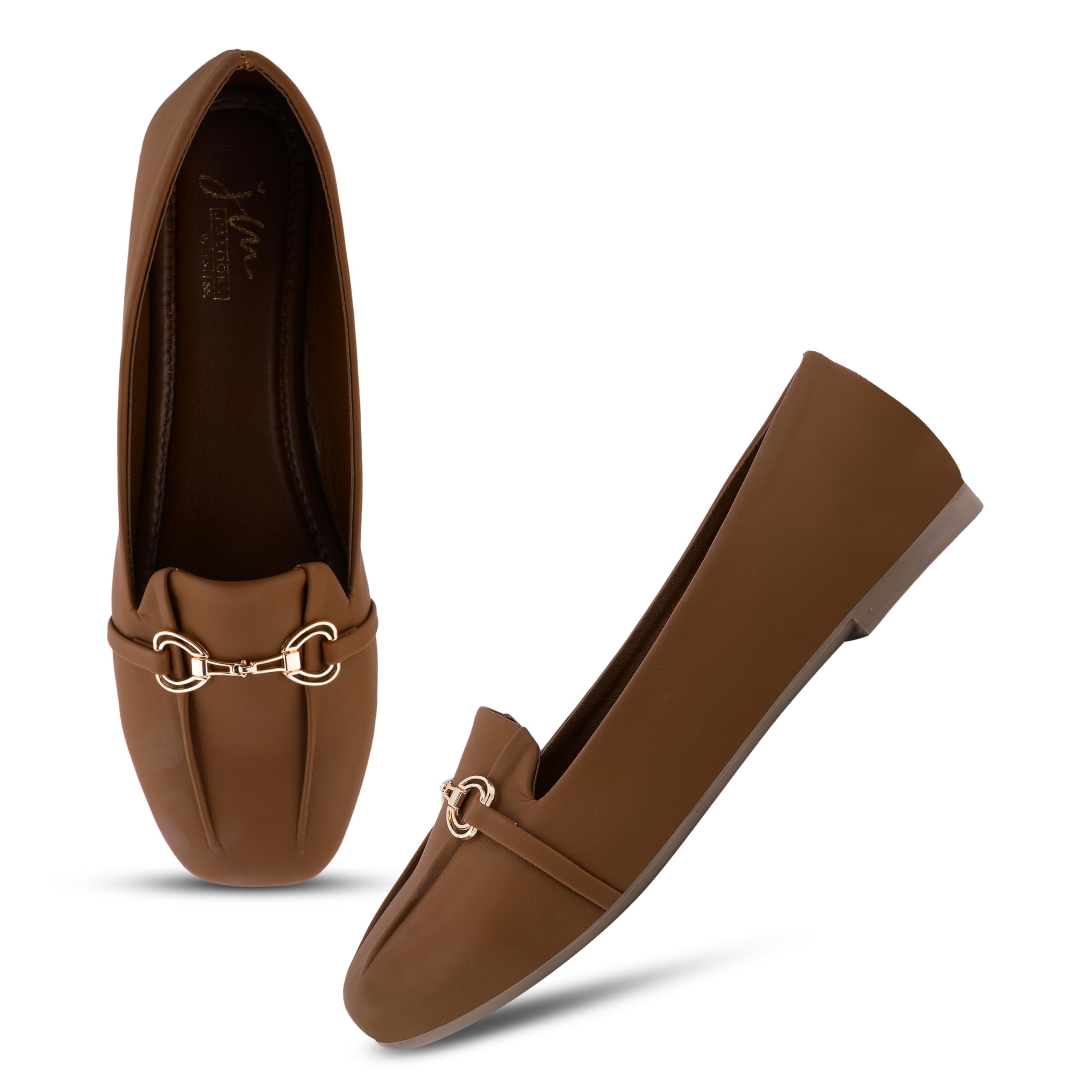 jm looks Women's Minimalist Square Toe Loafers with Metallic Horsebit Hardware and Sophisticated Center Pleat Design-picture-12