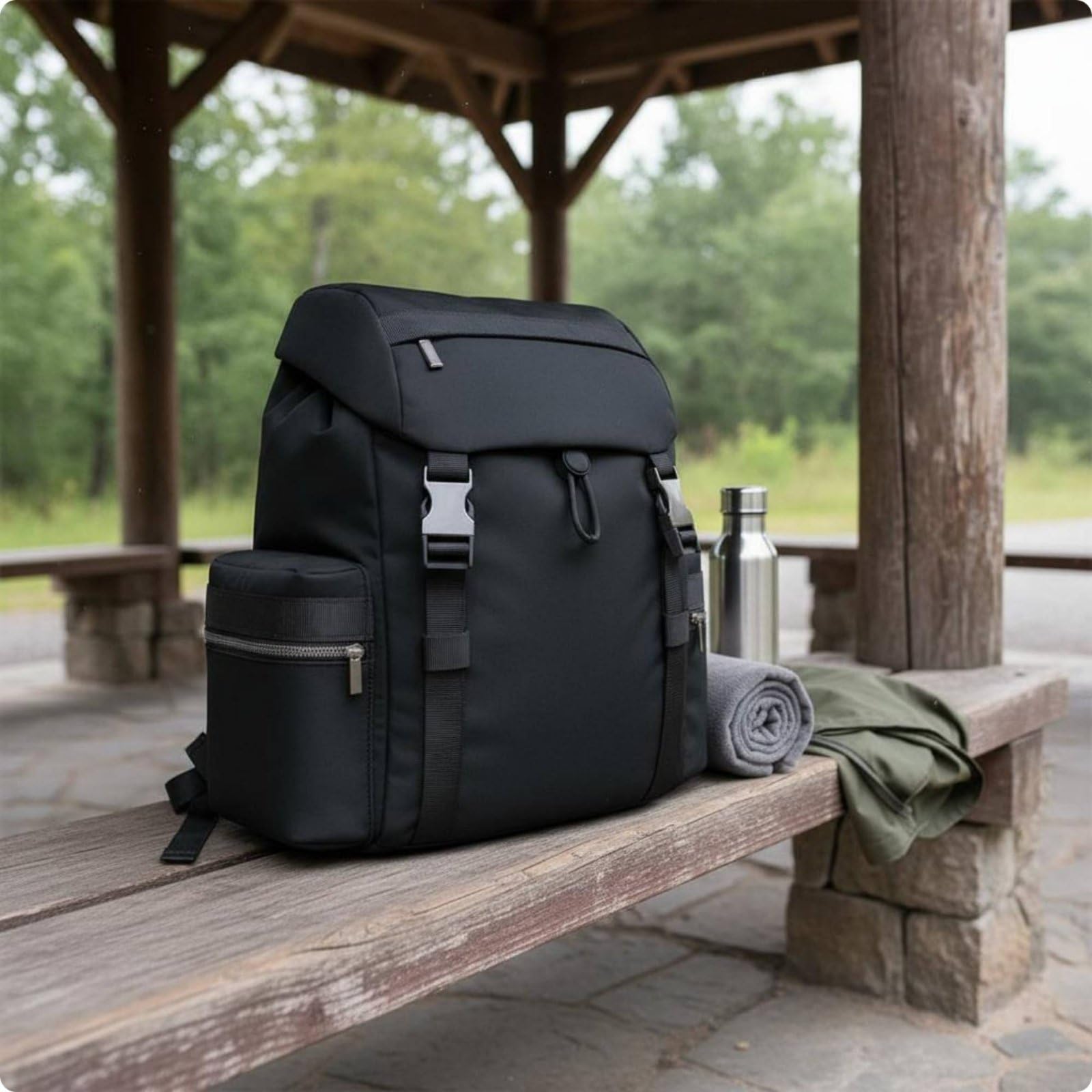 Zaino da Viaggio Unisex con Grande Capacità Tasche Multiple Tessuto Resistente All’acqua Spallacci Ergonomici Perfetto per Lavoro Escursioni, Nero, Nero