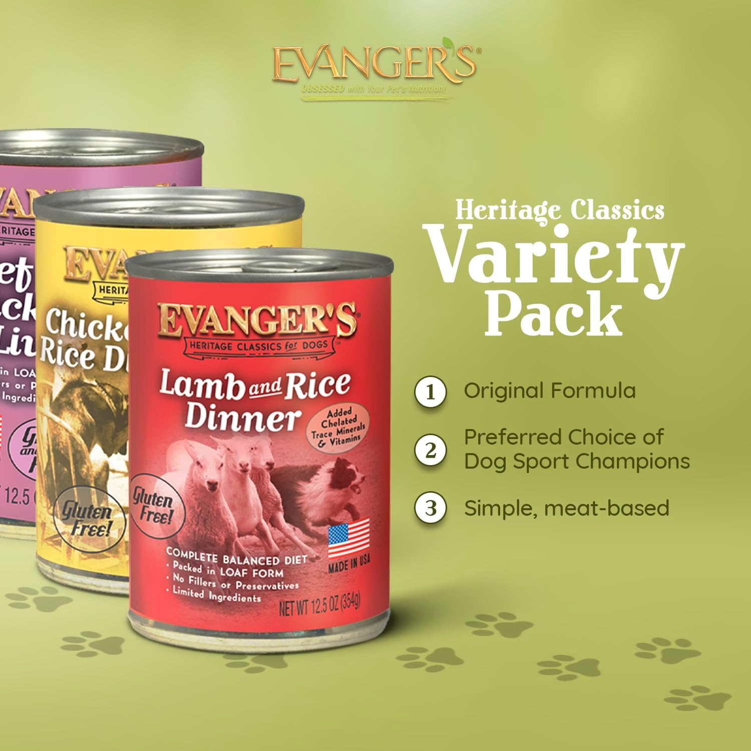 Evanger's Heritage Classics for Dogs Variety Pack – 4 Count Each, 12.5 oz – Beef with Chicken & Liver, Lamb & Rice, Chicken & Rice Grain-Free Recipes – Balanced & Nutritious