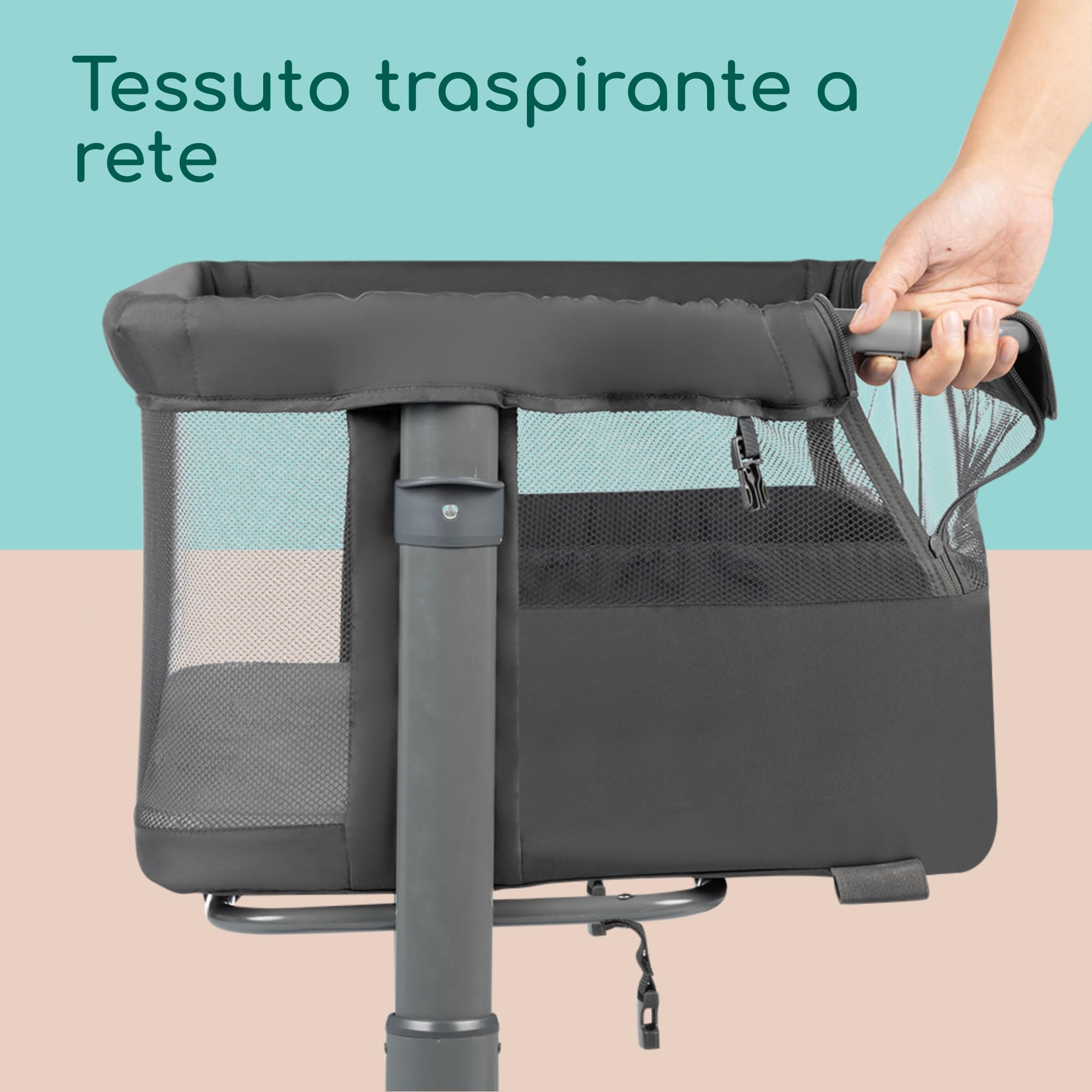 Bebeconfort Zina Culla Neonato Fianco Letto, 0-6 mesi (0-9kg), Lettino Neonato Pieghevole, 5 Altezze Regolabili, Materassino Reclinabile, Mineral Graphite