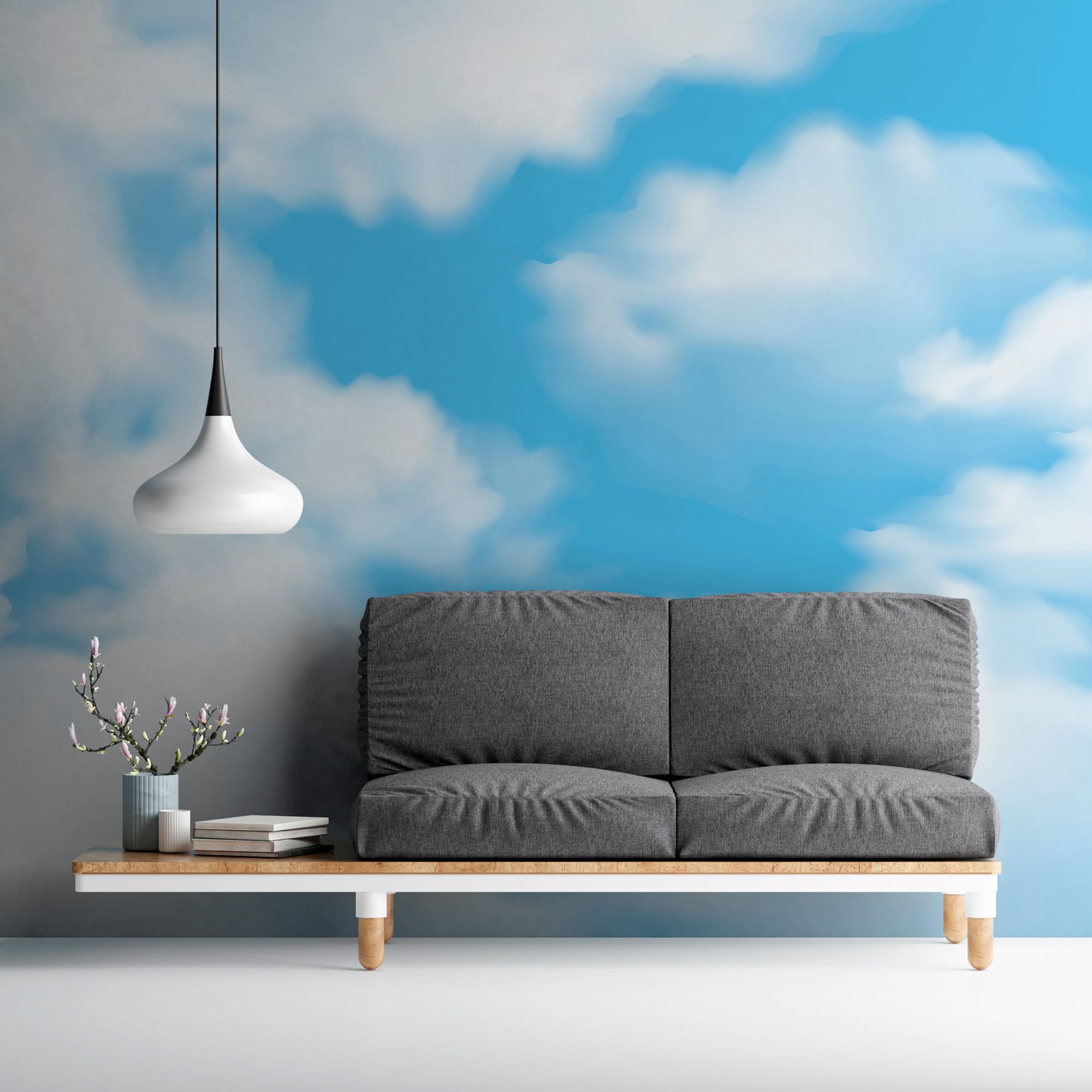 A.S. Création Papel pintado Sky 3,75 m x 2,50 m - WALLLOVE Papel pintado azul nube, blanco cola incluida - DD129590