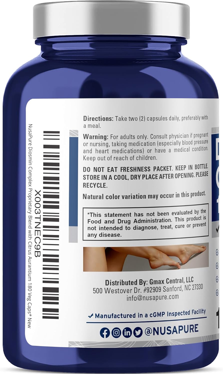 NusaPure Diosmin Complex 1,000mg per Serving 180 Veggie Caps (Non-GMO, Vegan) Citrus Aurantium - Image 3