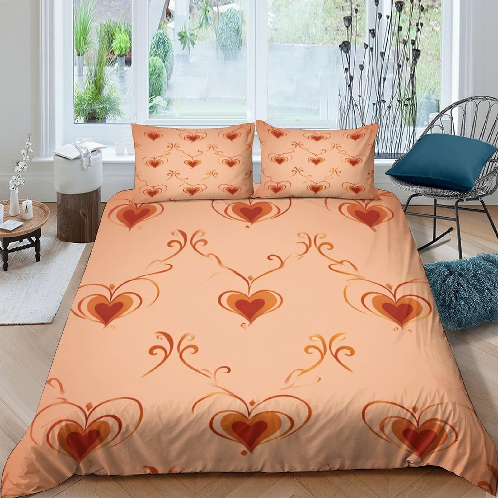 Ctjqhvkz Style-6 3D Printed Orange Heart Pattern Fitted Sheet Microfiber Soft Non-Slip Bed Sheet For Bedroom Guestroom Dorm Decor Single（135X200cm）