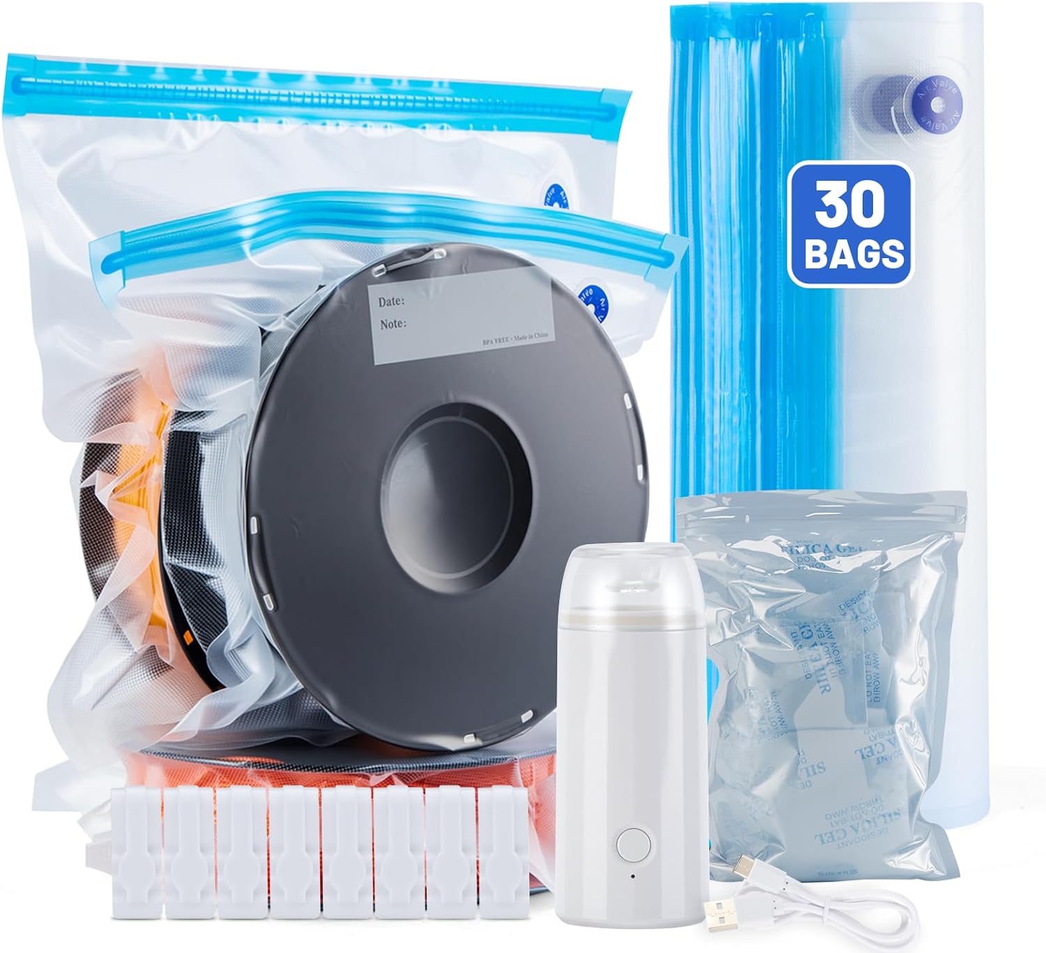 AGPTEK 3D Printer Filament Storage Bags (30 Pack) – 11.8″x13.4″ & 13″x15″ Vacuum Sealed Kit, 500mAh Electric Pump & Silica Gel Desiccants, Moisture-Proof and Dust-Proof for PLA, ABS, PETG (PA+PE)