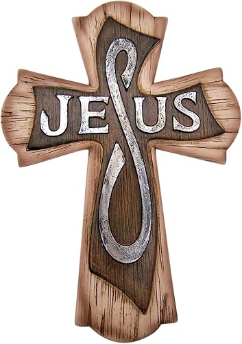 Cruz colgante de pared de resina con crucifijo de Jesús, color marrón claro, 12 pulgadas