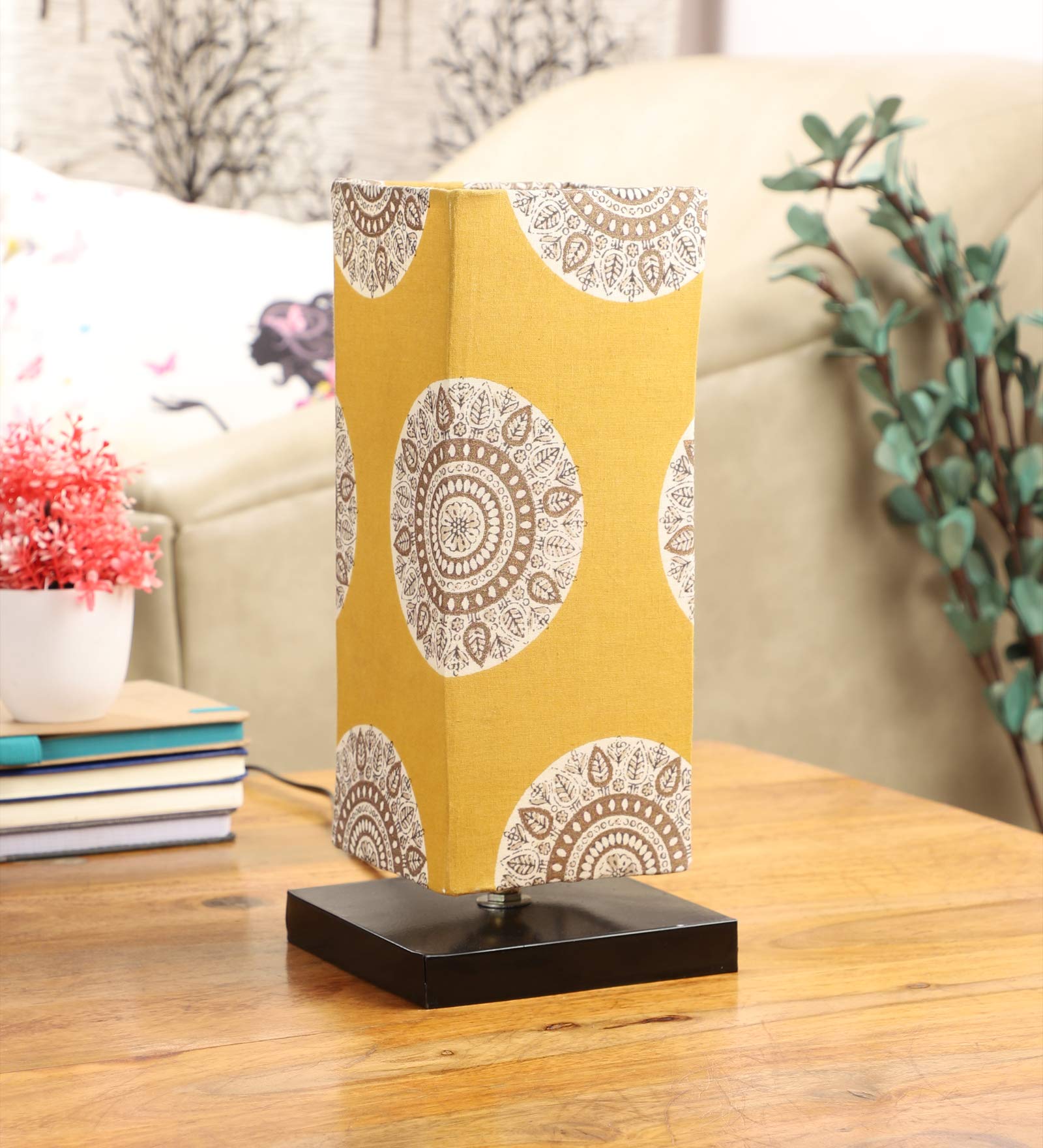 tu casa Table Lamps Black Metal Base with Yellow/White Cotton (Mandala Print) Shades for Home Décor, Bedrooms, Living Room, Gifting, Diwali Decoration, Dining Space, Study Room, Restaurants (H-12)-picture-12