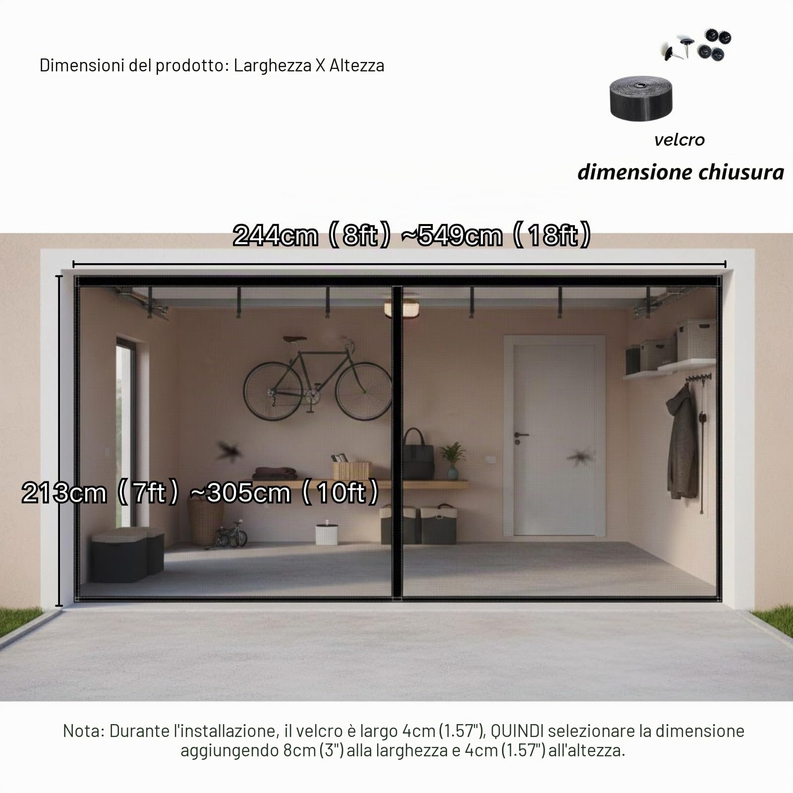 Zanzariera Magnetica per Porte Grandi Dimensioni Zanzarieras Finestra Rete Zanzariera Porta Finestra Magnetica Anti-Zanzare per Porte Scorrevoli, Garage 274 X 244 Cm(Nero,427 x 213 cm(14 x 7 ft))