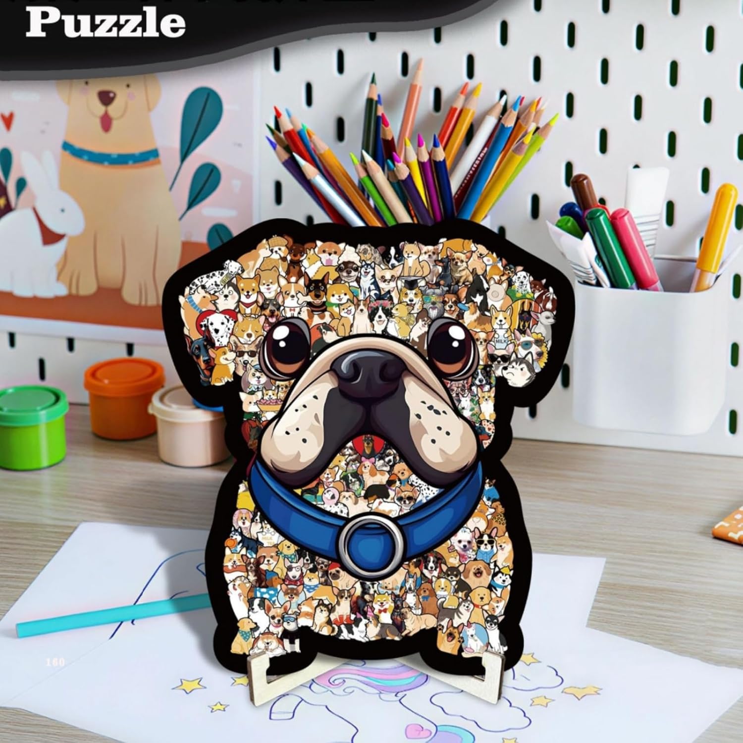 135pcs Wooden Jigsaw Puzzle: Colored Dog Shaped Wooden Puzzle Unique Animal Shape Jigsaw Puzzles, Artistic Home Decor, Mindful Challenge & Creative Gifts for GOG Lovers