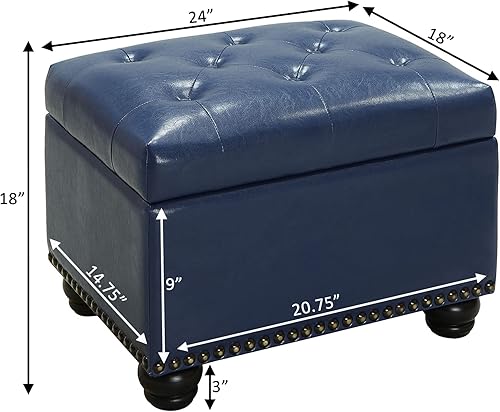 Miniatura 11 de Convenience Concepts Designs4Comfort 5th Avenue Upholstered Storage Ottoman 24" - Contemporary Foot Stool and Seat with Hinged Lid for Living Room,