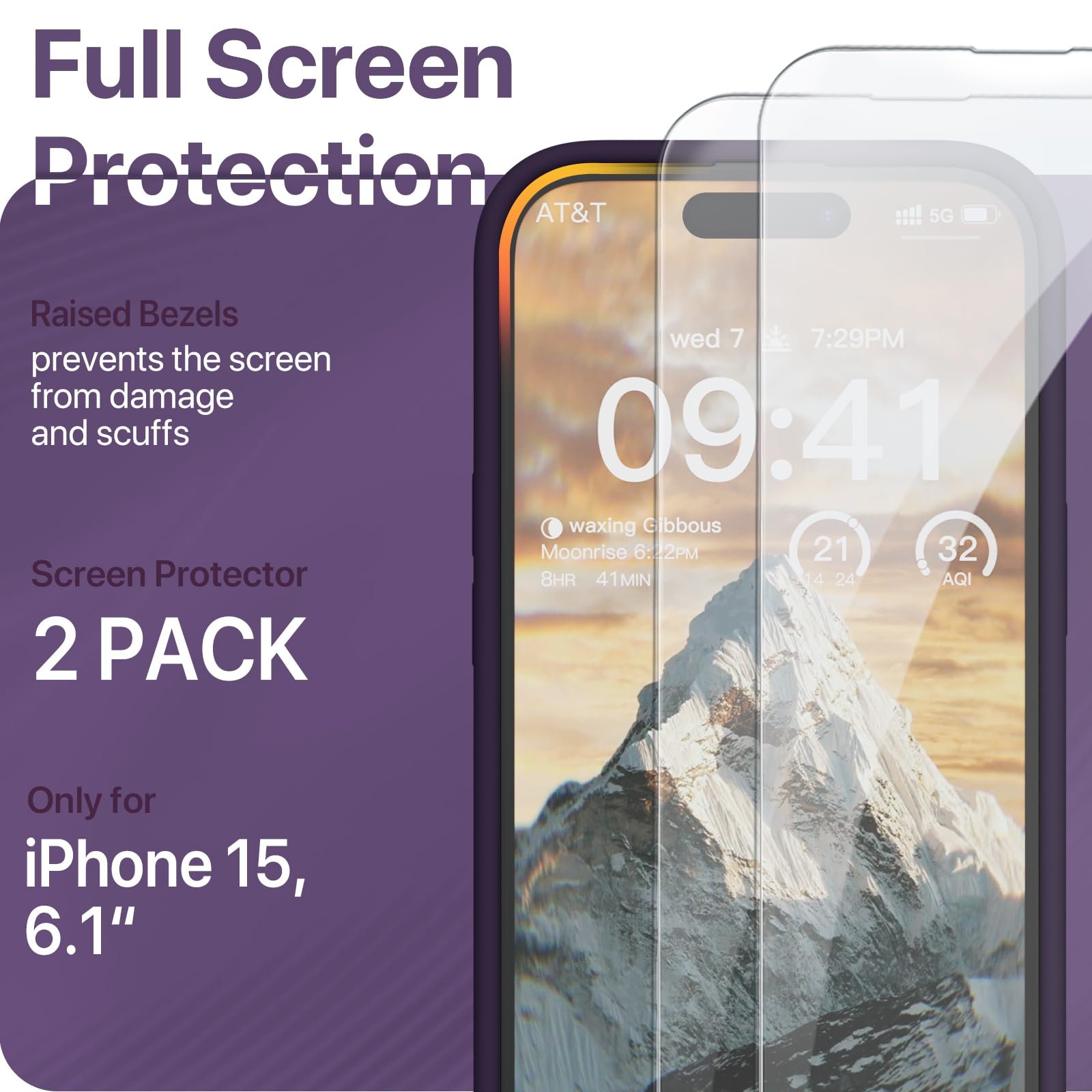 GOODVISH 3 in 1 Silicone Cover per iPhone 15 6.1" (2023), Custodia con 2 Pellicola Protettiva, Case per Cellulare Ultra Sottile Antiurto Resistente [Protezione Fotocamera], Viola Scuro