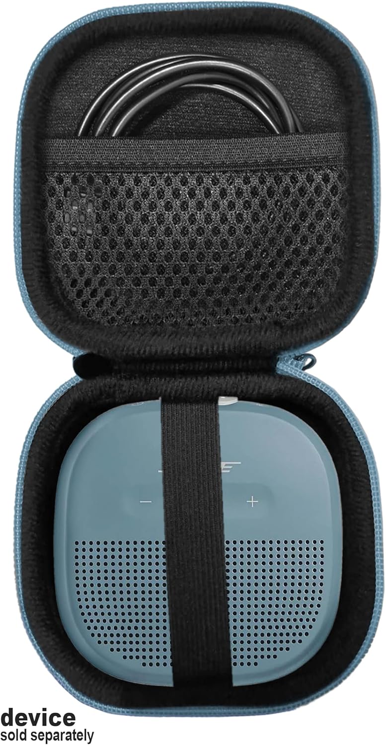 Feature Protective Case for Bose SoundLink Micro Bluetooth Speaker by WGear, Featured Design with mesh Pocket for Cable and Other Accessories, Elastic Strap to Secure Device (Stone Blue case) - Image 3