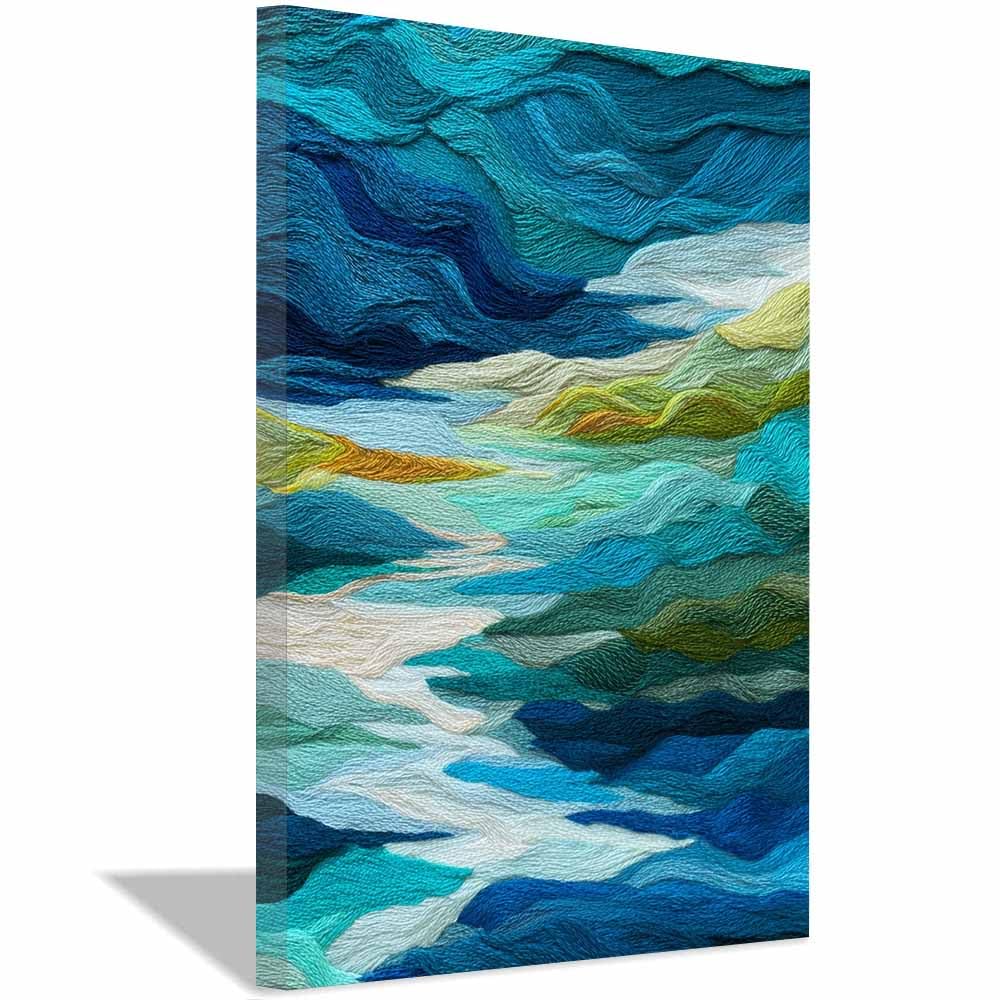WUFIEA Pintura lienzo abstracta carteles e impresiones Ondas tejidas para decoración de sala de estar regalo（Azul175-60x80cm Enmarcado