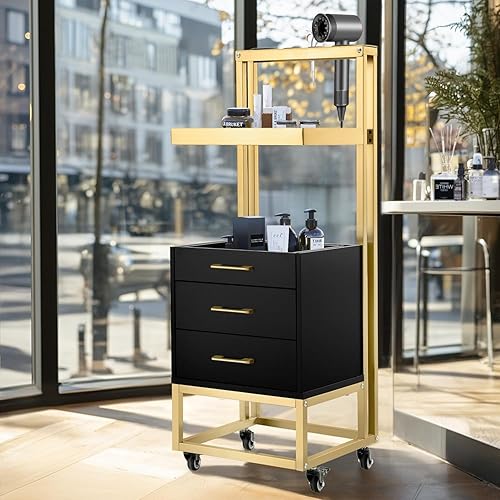 Miniatura 2 de Carrito de salón con ruedas, carrito de salón con 4 soportes y 2 cajones, estación móvil de estilista para almacenamiento de herramientas, carrito