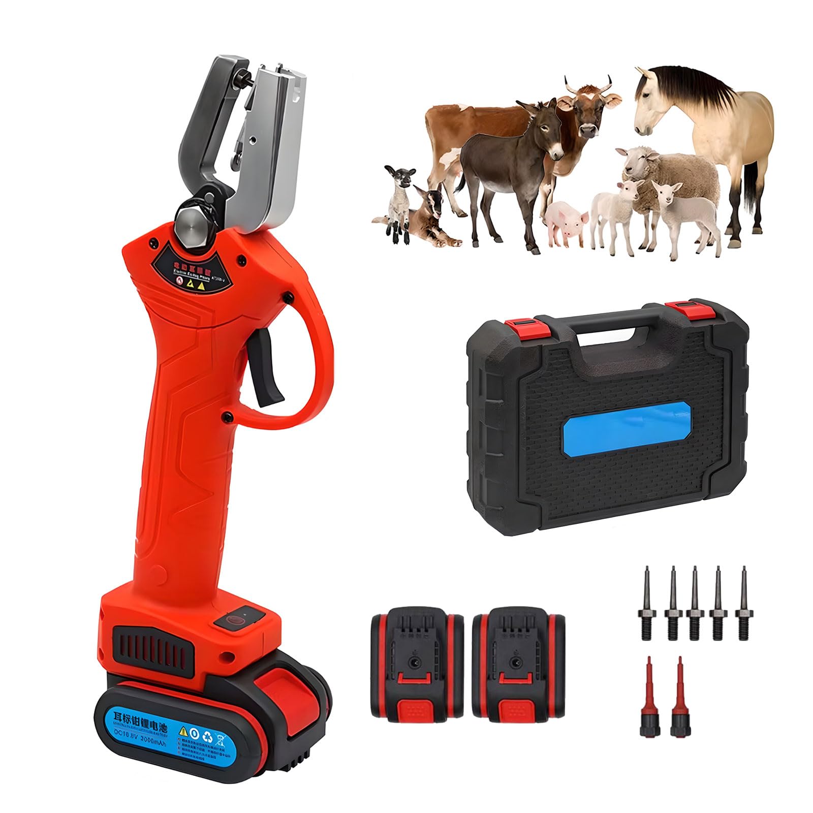 MRKU Ear Tag Pliers,Cordless Livestock Tagging Tool Cattle,Sheep,Pig Electric Set,Automatic Rebound Applicator for and Farm Animals