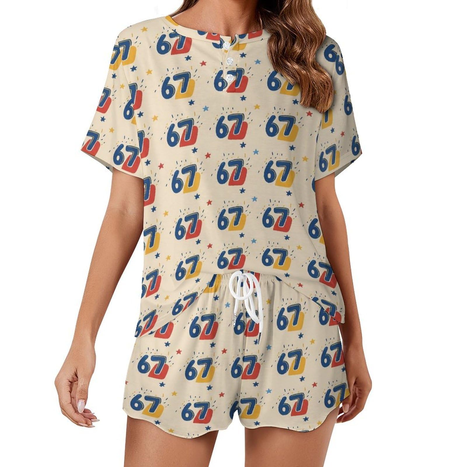 peiyeety 67 Pj Sets for Woman Short Sleeve Pajamas for Women Set Shorts 2 Piece Sleepwear