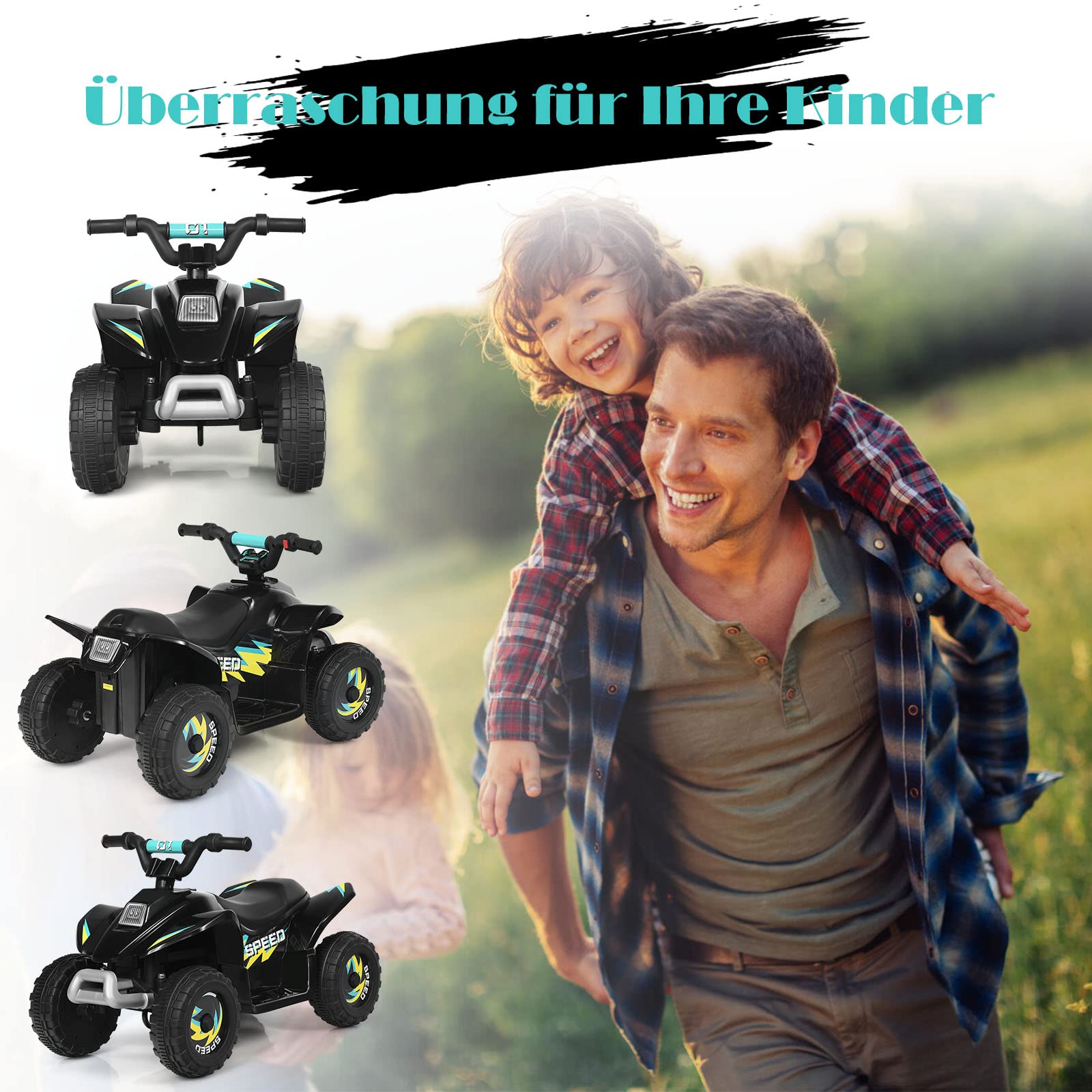 GOPLUS 6V Elektro Quad Kinder, Kinderfahrzeug mit Vor- und Rückwärtsschalter, Kinderquad mit bequemem Sitzplatz, Miniquad Kinderauto aus PP & Stahl, Elektro Motorrad für Kinder ab 3 Jahre (Schwarz)