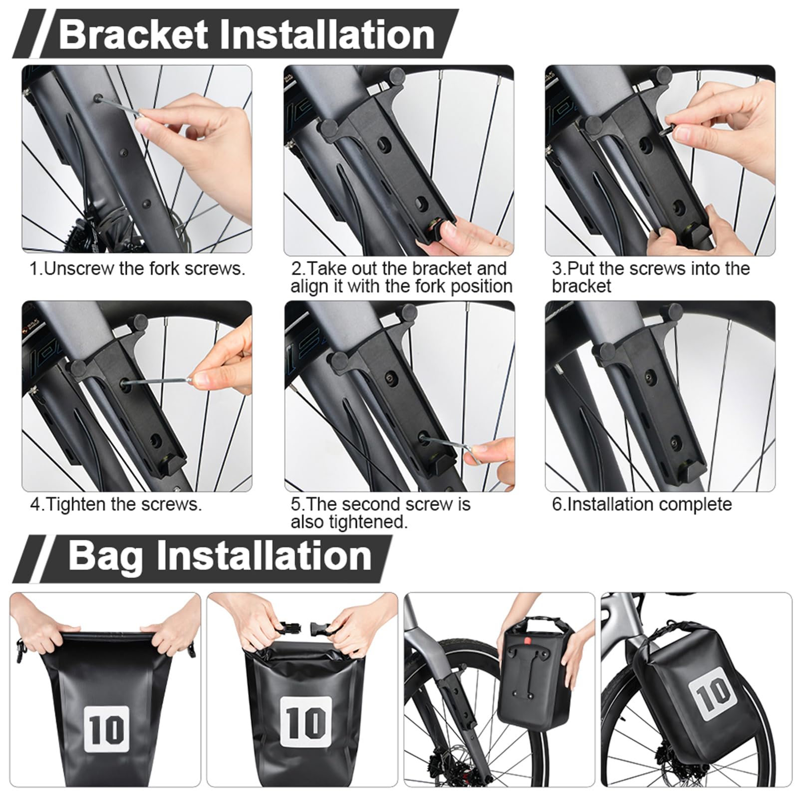 flexman Borsa per Forcella Bici da 10 Litri, Borsa Anteriore per Bici a Sgancio Rapido e Antipioggia, Borsa da Viaggio a Lunga Distanza per Mountain Bike Bici da Strada Escooter