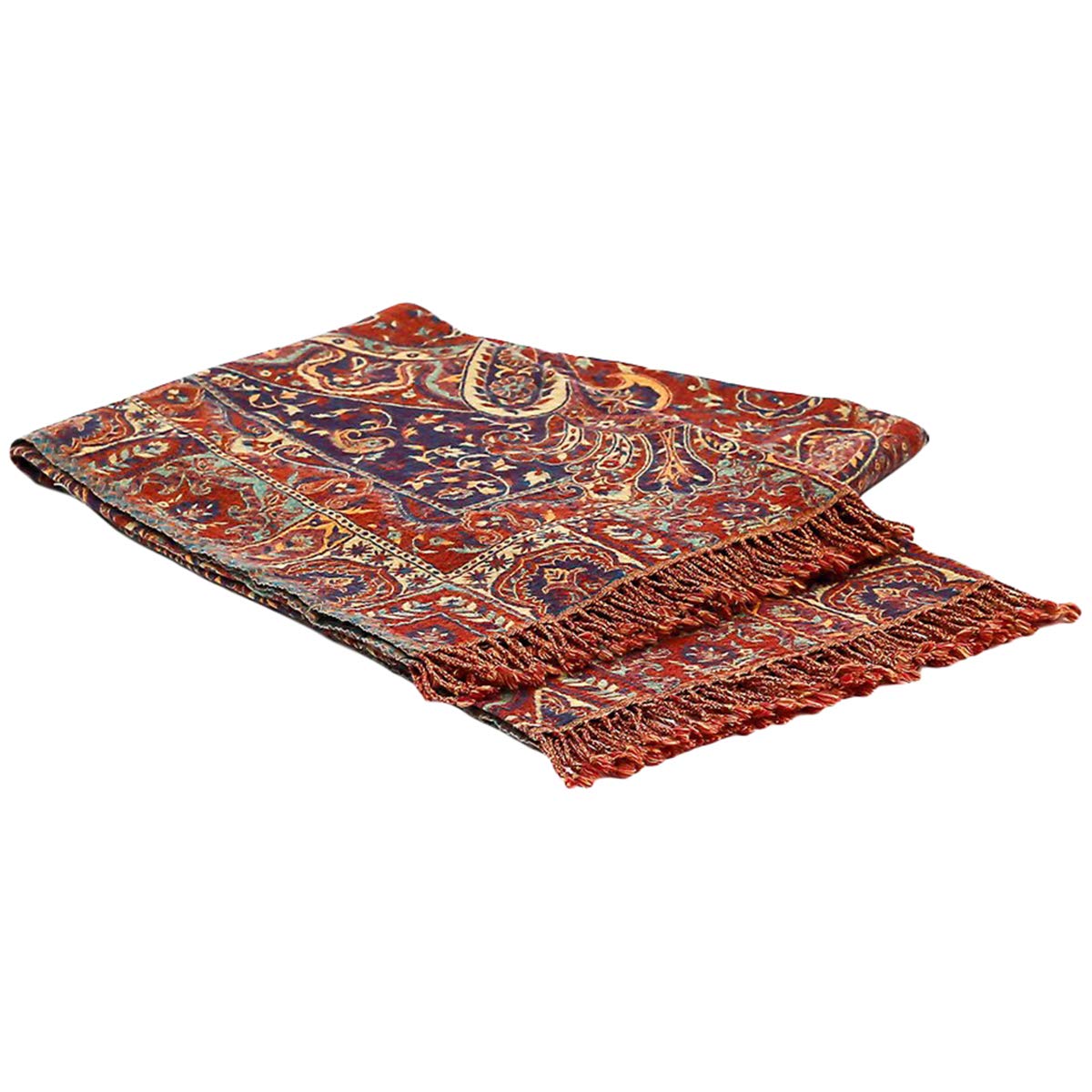 Home Evolution Handloomed Cashmere Pashmina Throw Blanket With Persian Motifs - 60 X 90 Inch - Burgandy/blue