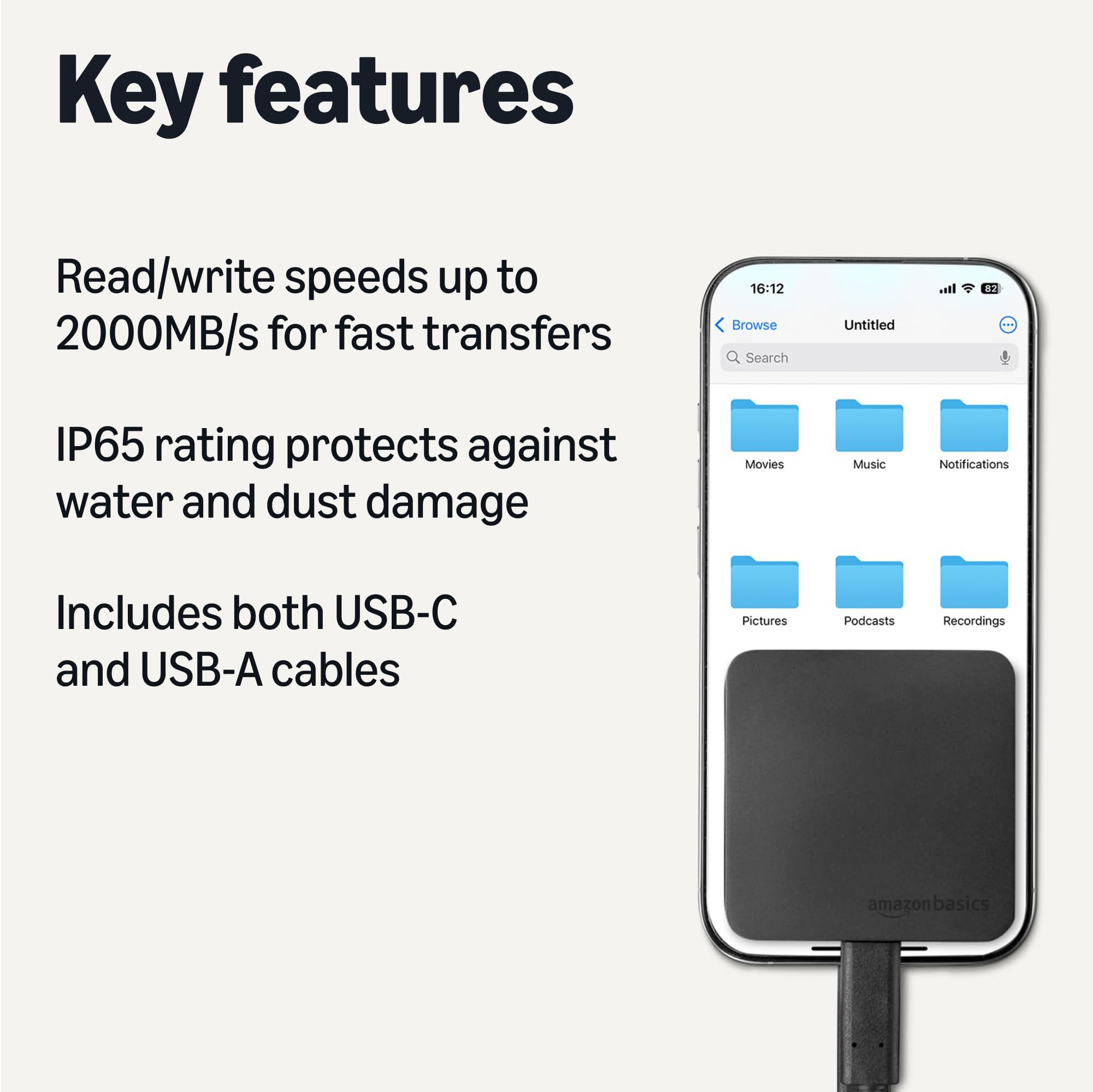 Amazonベーシック ポータブルSSD 1TB ブラック Amazon.com: Amazon Basics Portable External SSD, 1TB, 2000MB/s