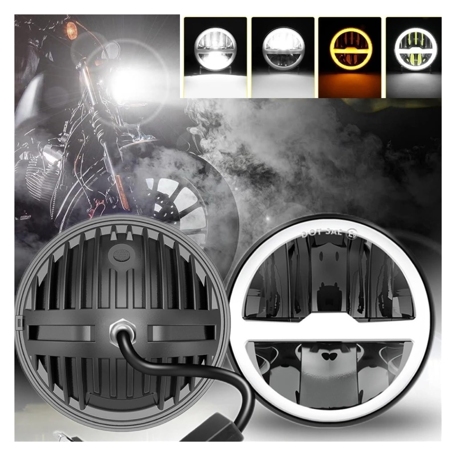 Faro LED Per Moto Da 5,75 Pollici 6000k Bianco DRL High Low Spot Flood Combo Fascio IP68 Super Luminoso Per Auto Fanale Anteriore Moto