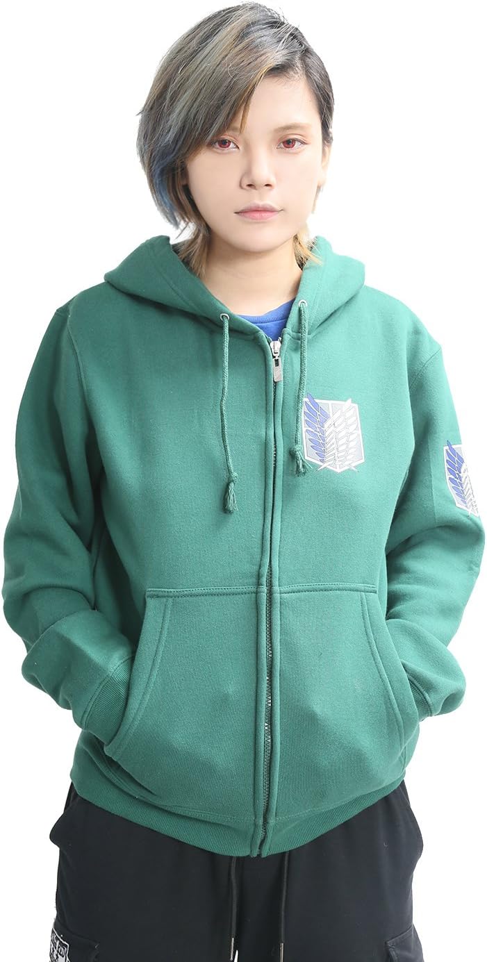 Shingeki No Kyojin Attack On Titan Survey Corps Wing Logo Cosplay Costume Zipper Hoodie with hat