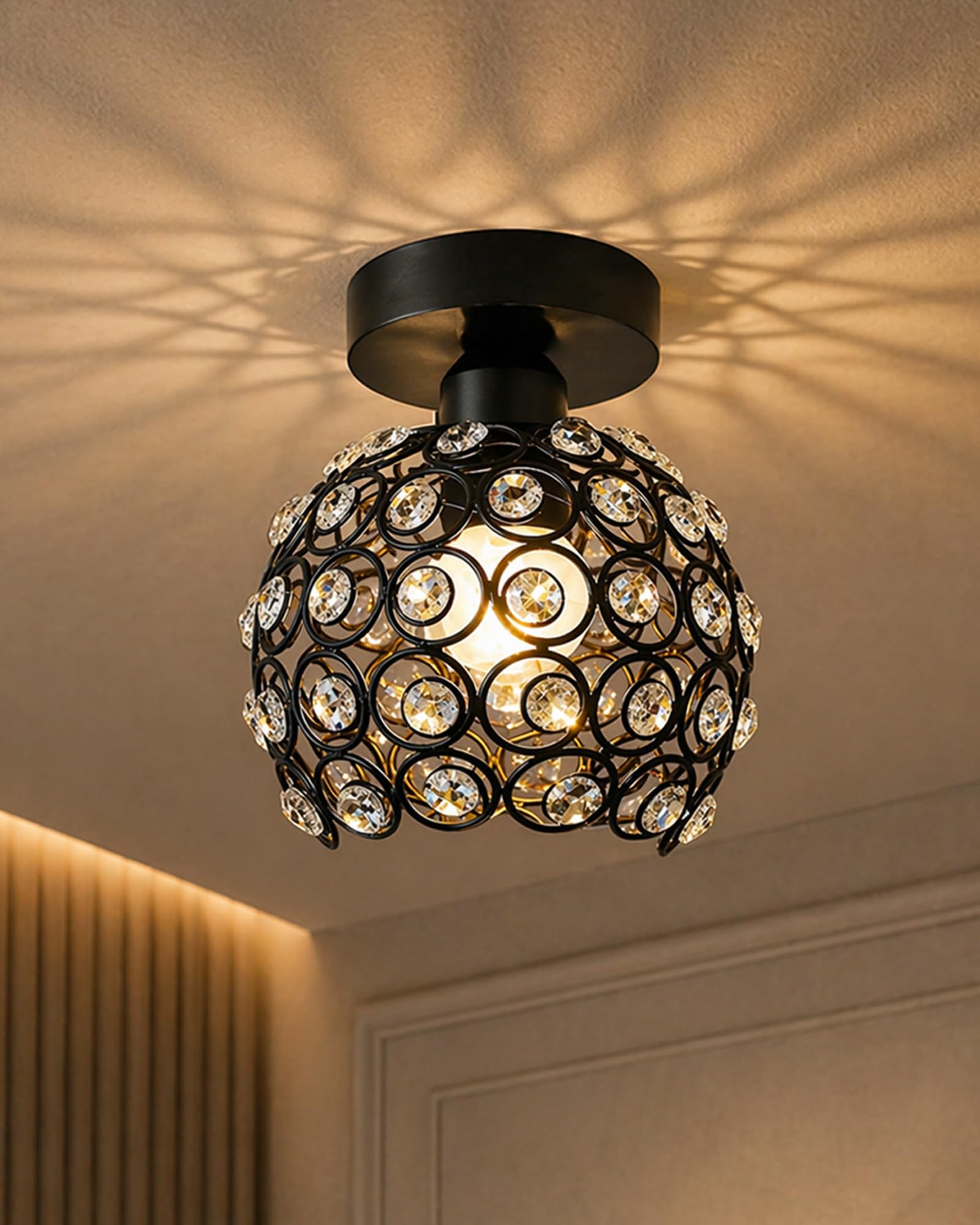 Homesake® Metal Dual Ring Crystal Flush Mount Ceiling Light, for Hallway Light Fixture Ceiling Flush Mount (Dual Ring Black)-image-49