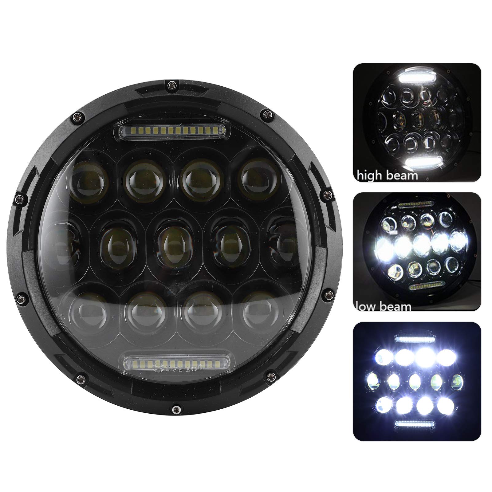 Tbest Faro di ricambio per moto, faro LED 7 pollici 75 W Faro 6500 K High Birhgtness Faro 7 '' Lampada alogena insostituibile permeabile LED Luce bianca