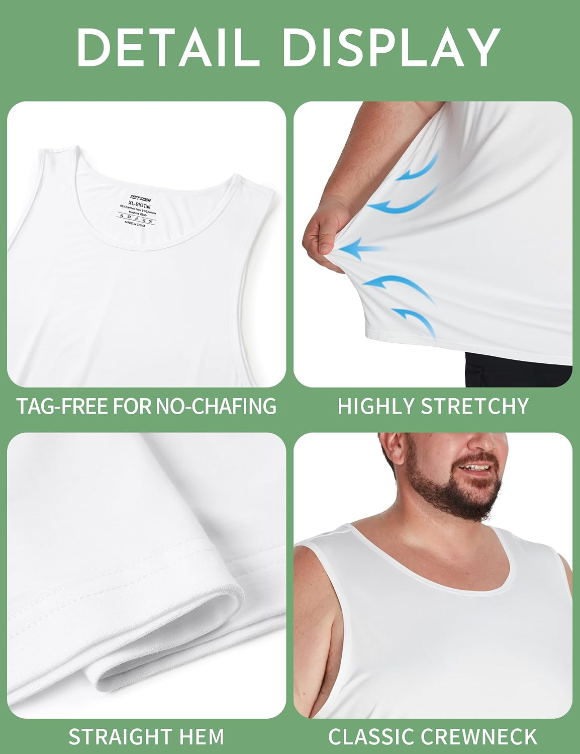 Idtswch Mens Big and Tall Undershirt Sleeveless Lightweight & Breathable XL-8XL(1 Pack & 3 Pack)