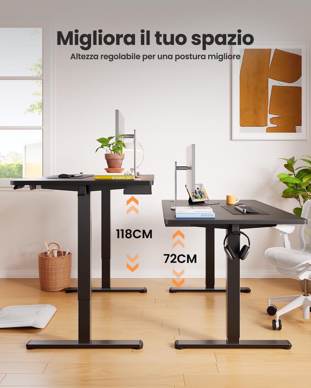 ErGear Scrivania Regolabile in Altezza da Ufficio, 140x80cm, Nero