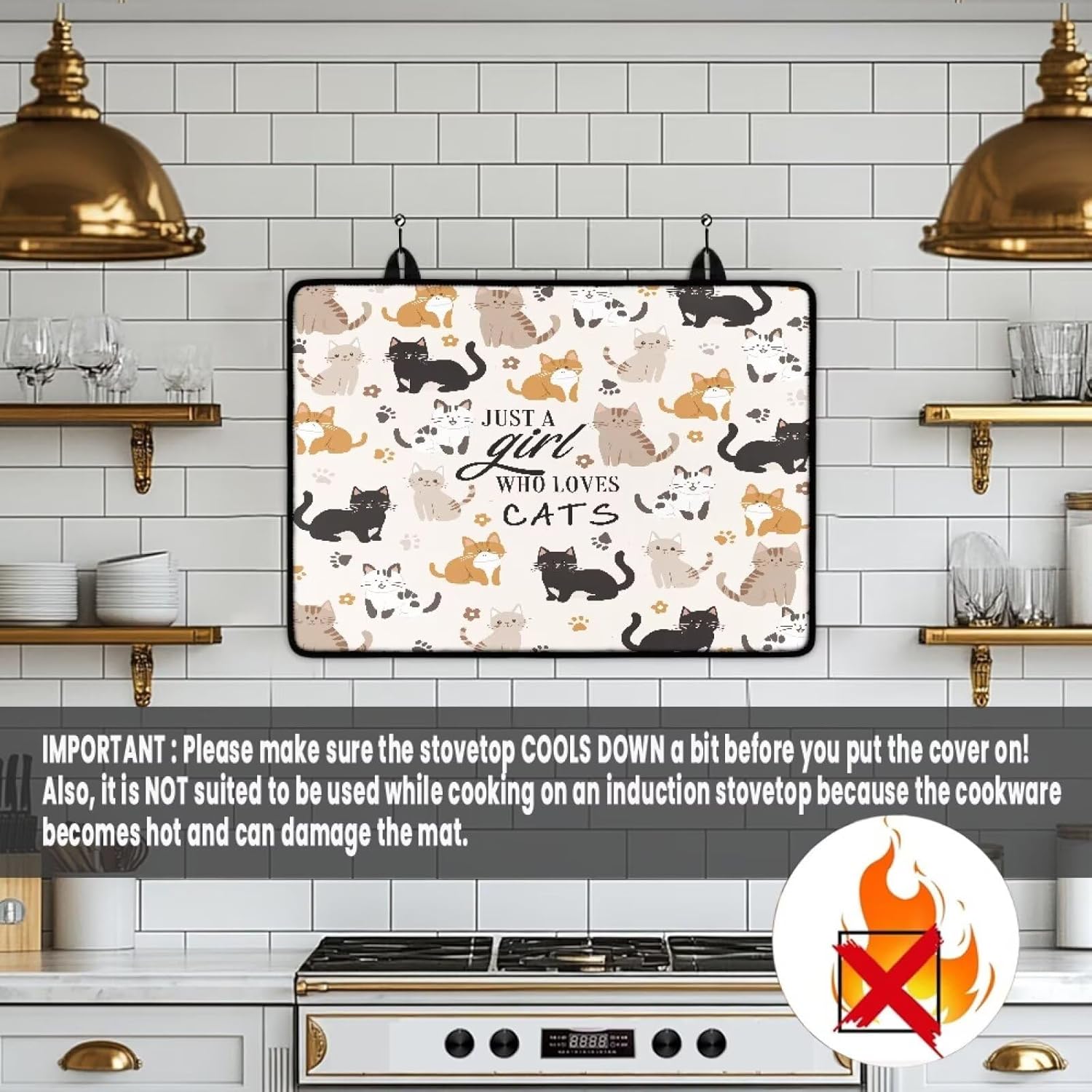Just A Girl Who Like Cats Print Stove Top Covers for Electric Stove 29.18 x 20.96 inch Stovetop Protector Pad Anti-Slip Glass Cooktop Cover Multipurpose Coffee Machine Mat