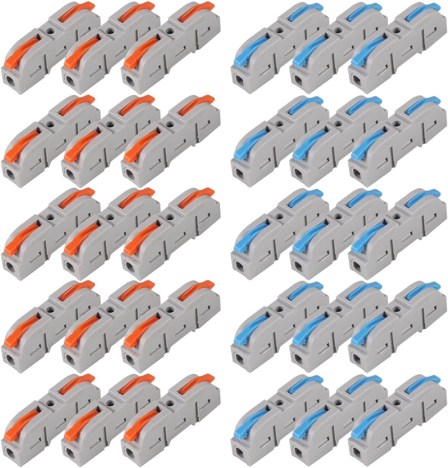 30Pcs Quick Connect Electrical Splicing Wire Connectors Kit Lever Wire Connectors Compact Butt Splice Inline Terminals AWG 28-12 1 in 1 Out Insulated Terminal for Home Terminal Block Connector